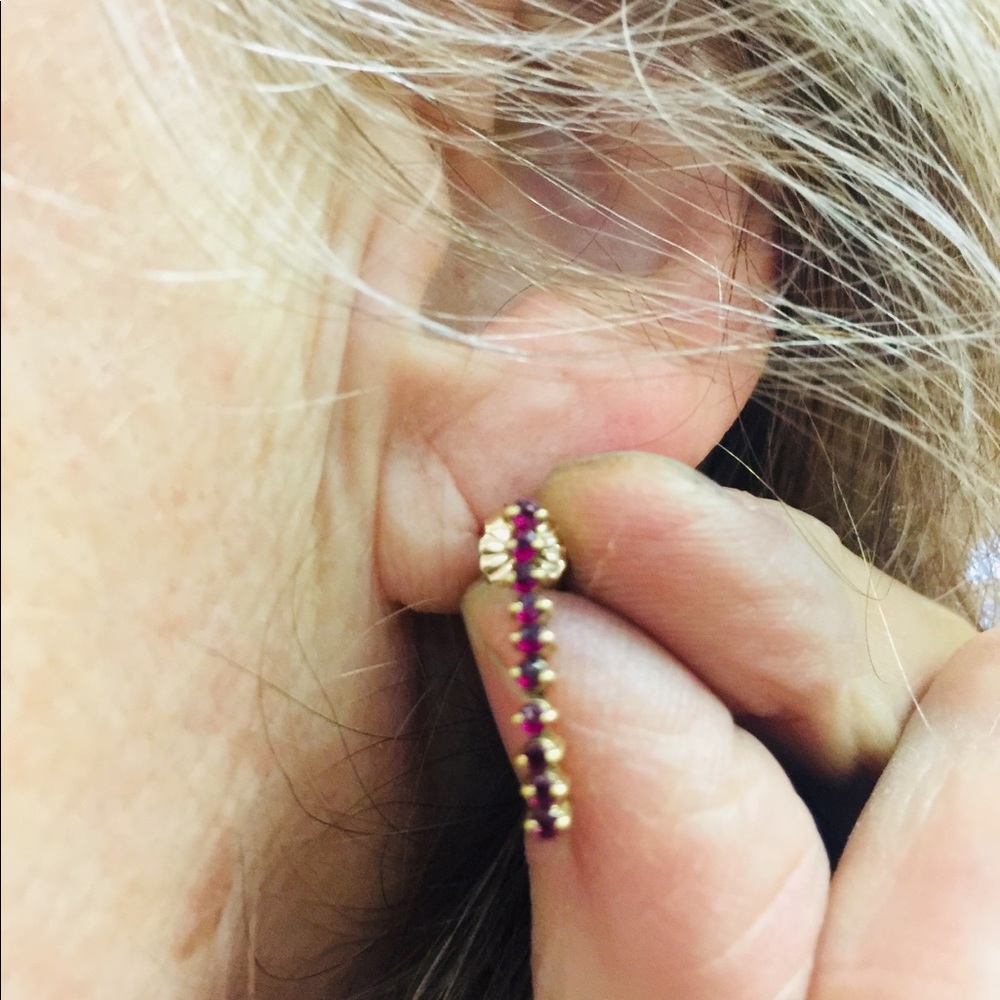 14k Ruby Dangle - Hinge Post Earrings - image 5